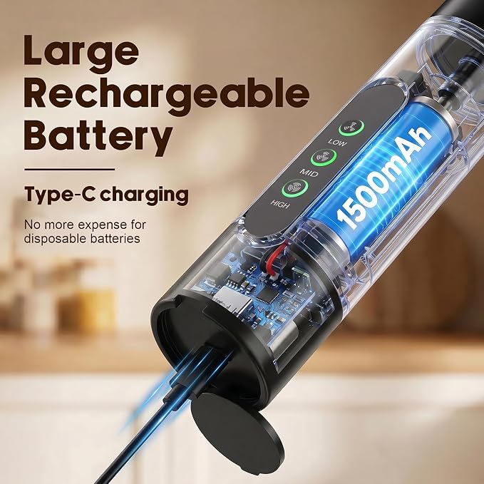 Rechargeable Milk Frother Handheld with 3 Speed, 3 Detachable Whisks with Stand, Electric Coffee Drink Mixer Wand for Cappuccino, Latte, Matcha, Hot Chocolate, Eggs,Protein Black