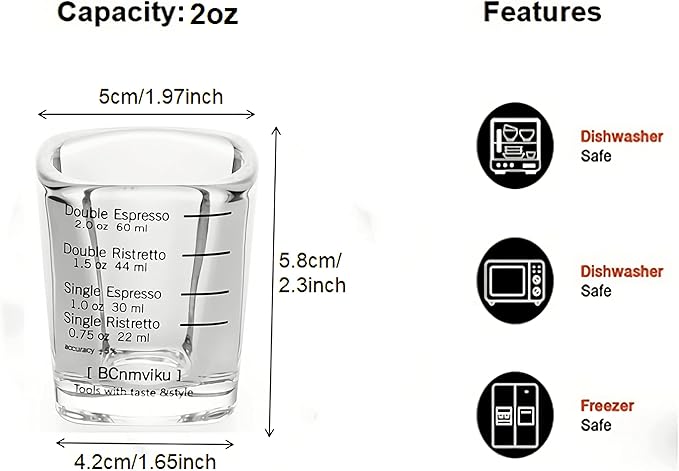 2 Pack Measuring Shot Glasses,BPA-Free Premium Liquid Heavy Glass,Espresso Measuring Cups,Glass Measuring Baking Cups(2OZ/60ML)