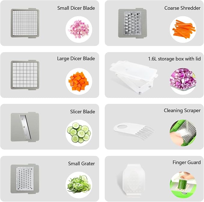 LHS Professional Multifunctional Vegetable Chopper Pro Food Chopper with Food Storage Containers, Mandoline Slicer Onion Dicer Fruit Cutter, Kitchen Gadgets and Home Essentials(7 in 1, Green)