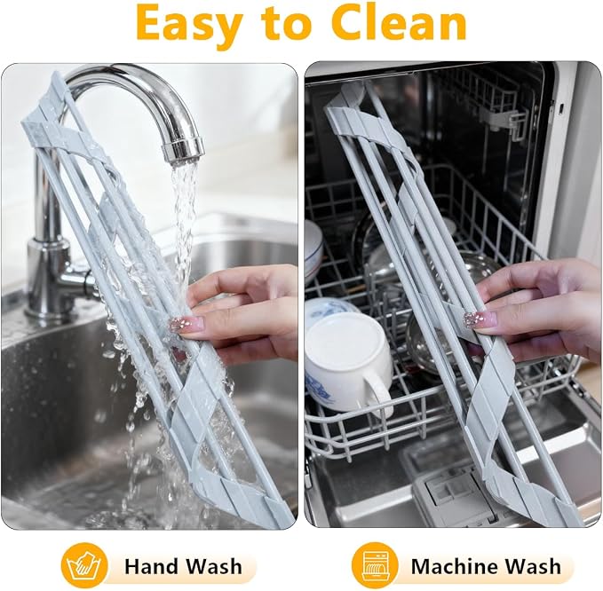 Credon Triangle Roll Up Dish Drying Rack Over The Sink, Triangular Sink Rack, Sink Corner Foldable Silicone Coated Stainless, Anti-Slip Organizer for Kitchen, Heat-Resistant, Non-Slip (Grey)