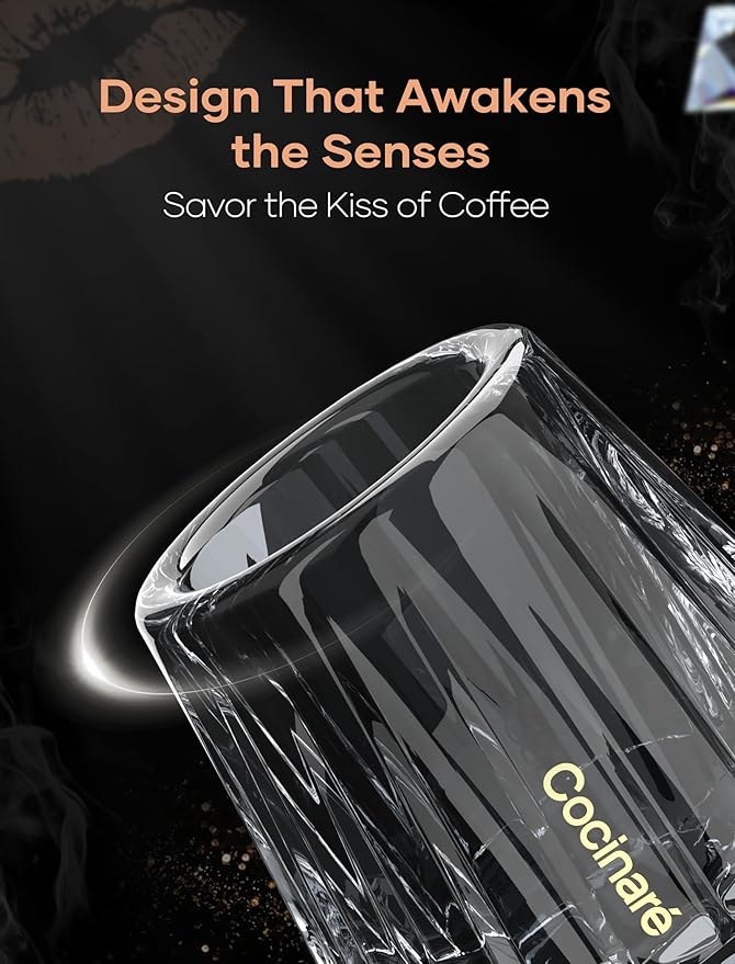 Cocinare KissCup Crystal Espresso Cup – 1.5oz Demitasse Cup for Espresso, Pour-over coffee & Tea, Haze Gray, Crystal Collection