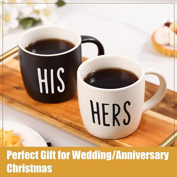 His And Hers Mugs Set Of 2 Coffee Mug 12 Ounce, Cute Matching Coffee Mug Couples for Anniversary, Wedding， His and Her Gifts
