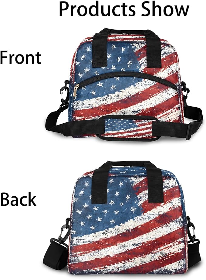 Pardick Vintage American Flag Insulated Lunch Bag for Women Leakproof Lunch Box Large Cooler Thermal Tote Bag with Shoulder Strap Meal Prep Bags for Work School Office Picnic Teen Girls Adult