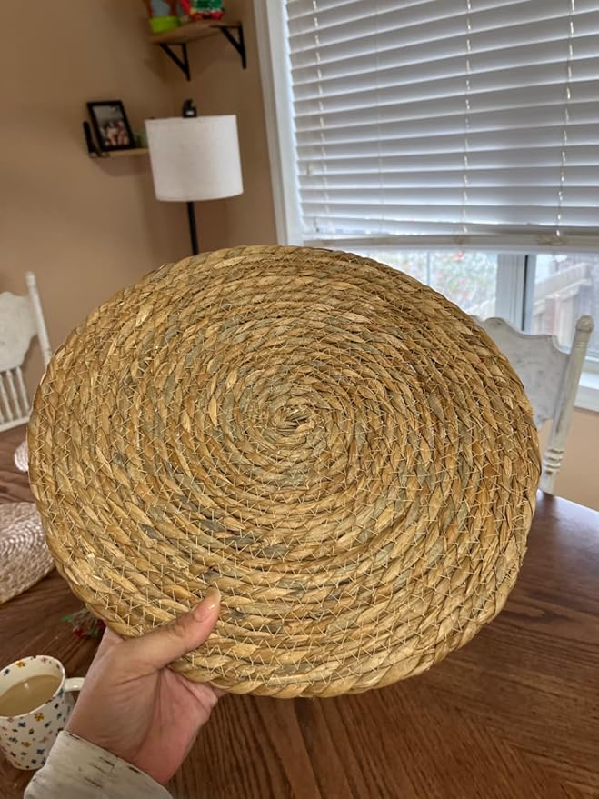 Round Woven Placemats Set of 6, 12" Boho Rattan Placemats Natural Hand-Woven Place Mats Table Decor, Farmhouse Place Mats, Chargers for Dinner Plates, Wicker Table Mats for Dining Table, Home