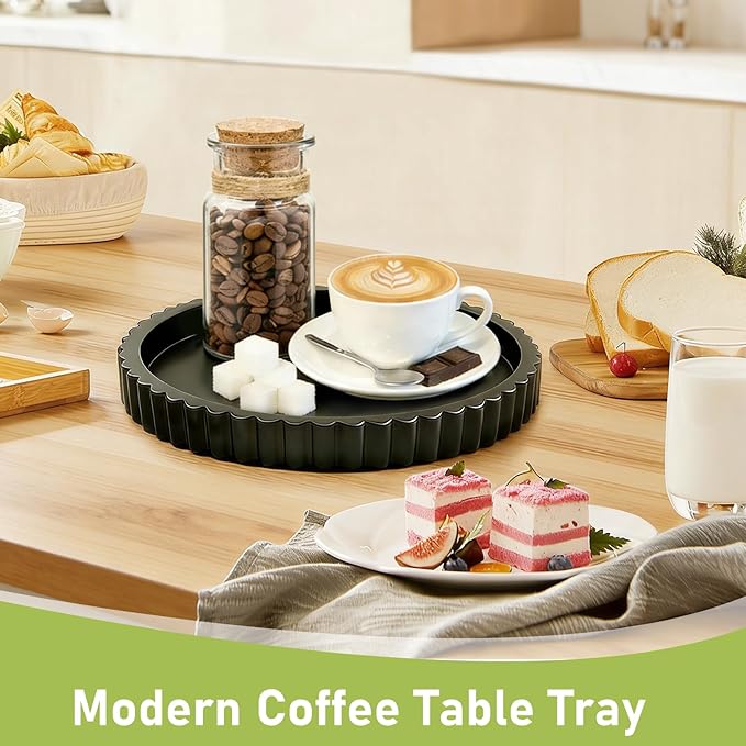 MTOPHLSBlack Wood Decorative Serving Tray for Coffee Table Decor, 11 Inch Wooden Round Candle Holder Plate for Kitchen, Living Room, Home Decor