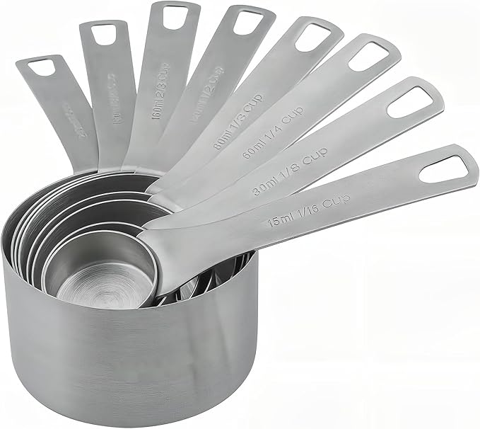 Measuring Cups Set 8, 18/8 Stainless Steel Measuring Cups Set, Metal Measuring Cups With 1/8, 1/4, 2/3, 3/4 Measuring Cup for Kitchen & Baking