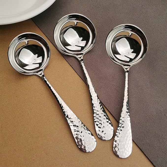7.08 Inch Small Ladle, Premium 18/10 Stainless Steel, Hammered Gravy Ladle for Serving Soup, Sauces, Gravies, Silver