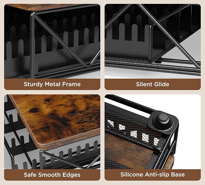 HFHOME Vertuo Pod Holder, Compatible for Nespresso Vertuoline 40 Big or 60 Small Capsules, Wooden Top and Mesh Shelves, Kitchen Counter Coffee Bar Station Organizer with Sliding Drawer, Rustic Brown