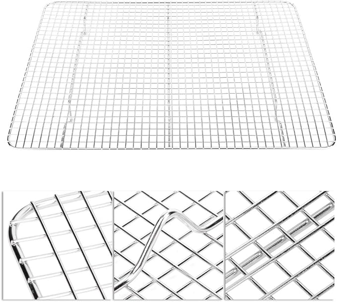 Stainless Steel Roasting Cooling Grid,Draining Tray for Cooking Baking BBQ,Ideal for Biscuits Cakes Pies Pastries Bread,Silver 42.5x30x2.5cm Household Cafe Restaurant