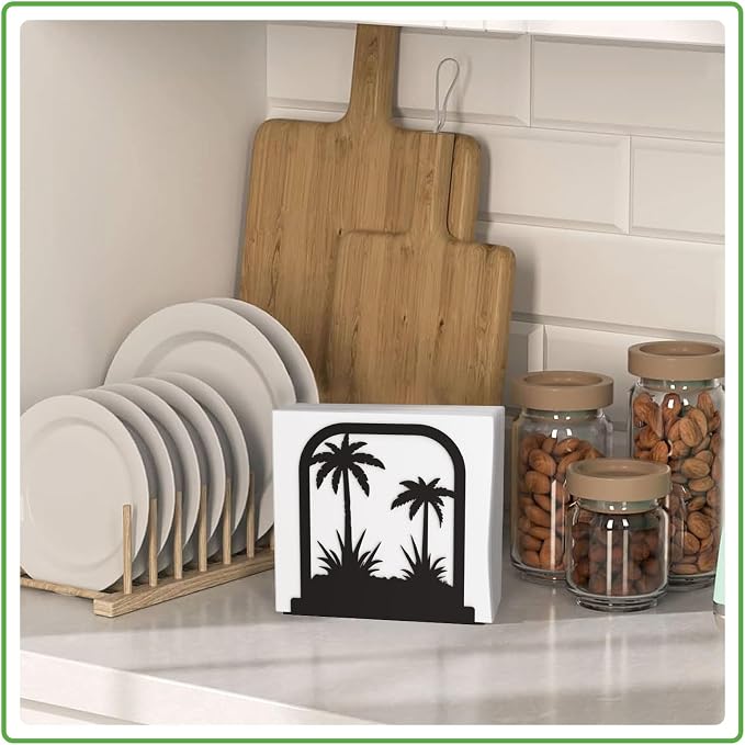 Stylish Napkin Holder,Black Metal Coconut Trees Design Napkin Holder for Table,Cushioned Base Paper Napkin Dispenser for Kitchen,Dining Room Table,Restaurant,Picnic