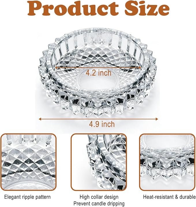 Glass Candle Holder – Modern Clear Glass Tray for Tea Lights & Votives Chic Home Decor Jewelry Holder Dish Decorative Coaster Plate Clear Candle Dish Display Accessory