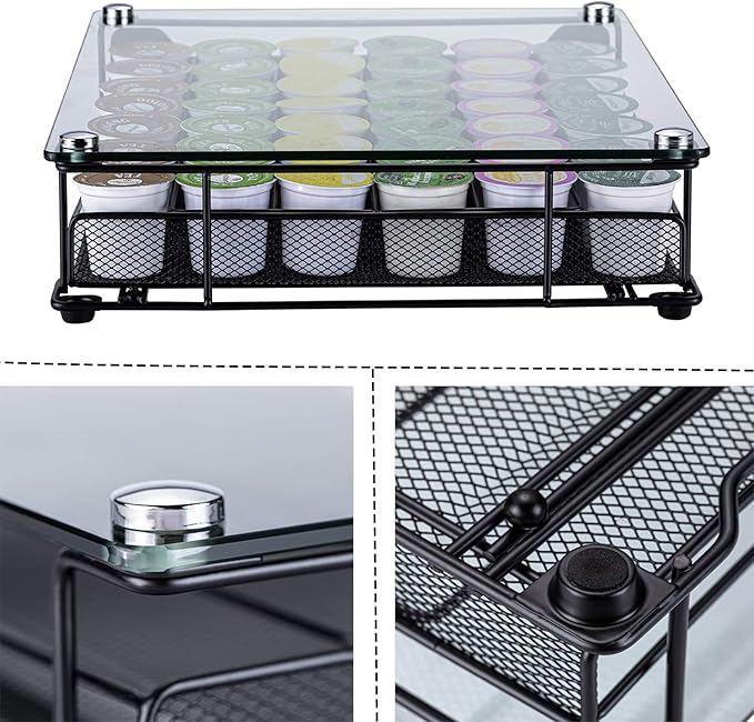 K-Cup Storage Coffee Capsules Pod Holder Glass Top Drawer Capsule Display Storage for k-cup 42pods