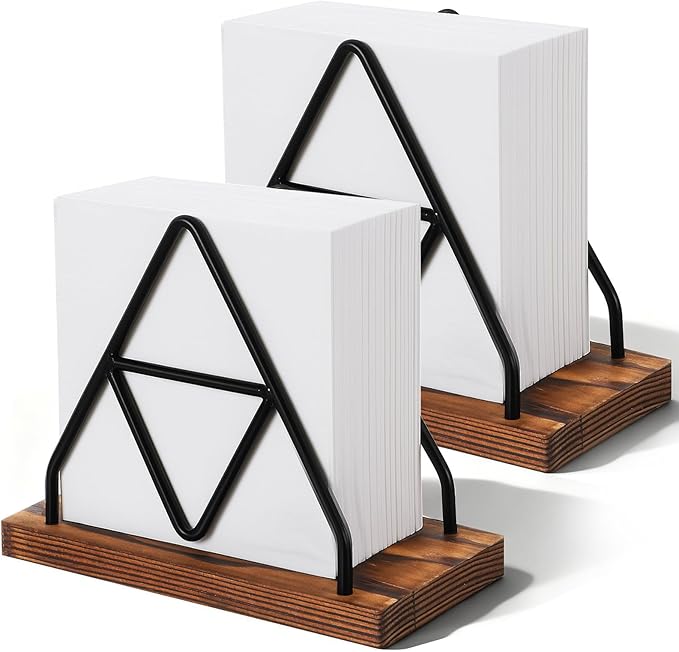 2 Pcs Wooden Napkin Storage,Black Table Napkin Holder with Black Metal Wire for Kitchen, Table Decor, Cocktail Bar