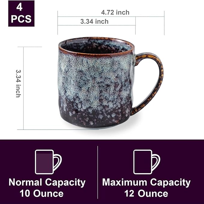 Ceramic Coffee Mugs - 12 Ounces Ceramic Mugs - Tea Cups with Handle - Funny Cappuccino Cups - Dishwasher Safe, Set of 4
