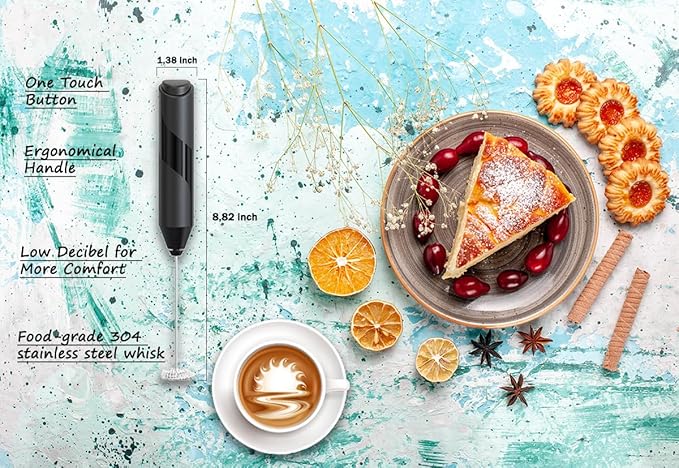 Handheld Milk Frother Wand - Electric Whisk Frother for Coffee Battery Operated - Drink Stirrer Electric Frothers Handheld - Drink Mixer - Coffee Mixer Wand