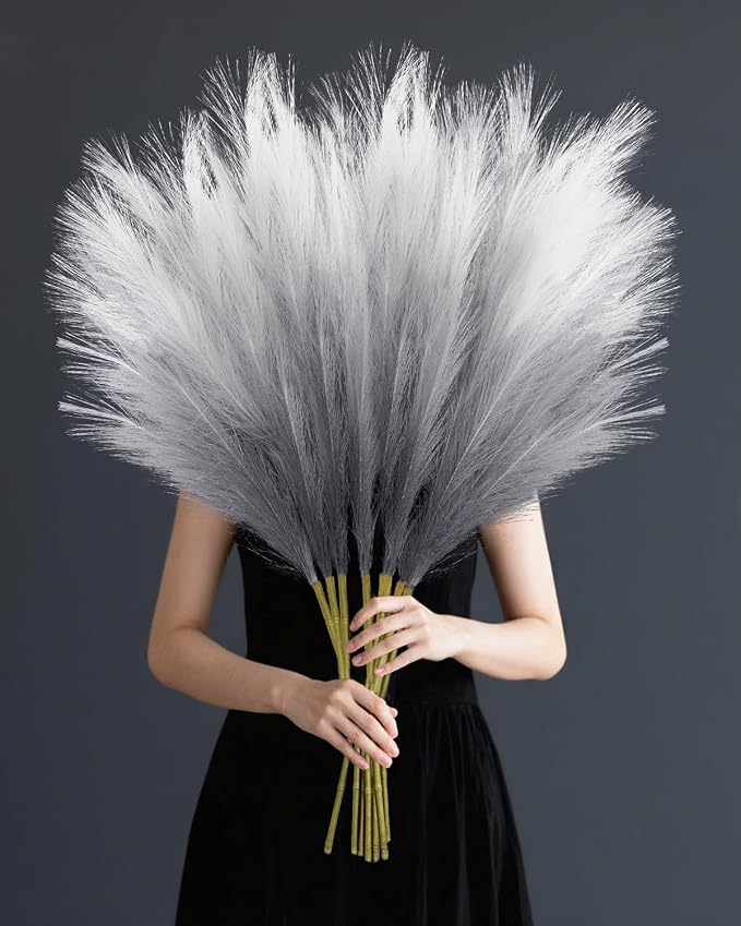 Torontokyo 8Pcs Black Faux Pampas Grass Decor Tall, 35.4” Fluffy Artificial Pompous Grass Branches, Large Pampas Grass Reed Stems for Halloween Gothic Room Decor, Wedding, Baby Shower, Home Boho Decor