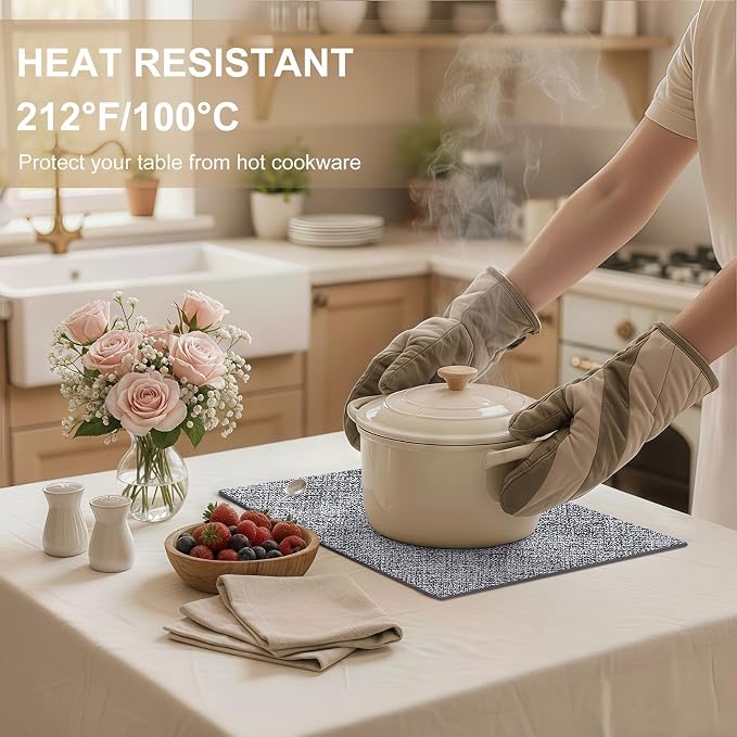 homing Faux Leather Heat Resistant Placemats 4 Packs, Waterproof Wipeable Dining PU Place Mats for Indoor & Outdoor, Easy to Clean, Smokey Grey