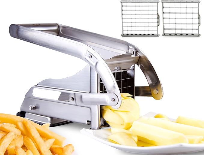 ICO French Fry Cutter, 2-blade Potato Slicer, French Fry Cutter For Potatoes with Non-slip Suction Lock Technology, Stainless Steel French Fry Press