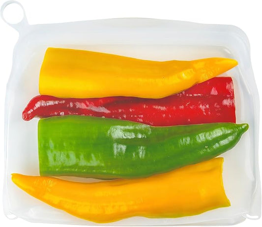Reusable Silicone Half Gallon Bag (Medium 28oz+) – Extra Thick Freezer Storage Bag for Marinating, Sous Vide & Bulk Food – Airtight Stand-Up Platinum Silicone Container – Oven & Microwave Safe