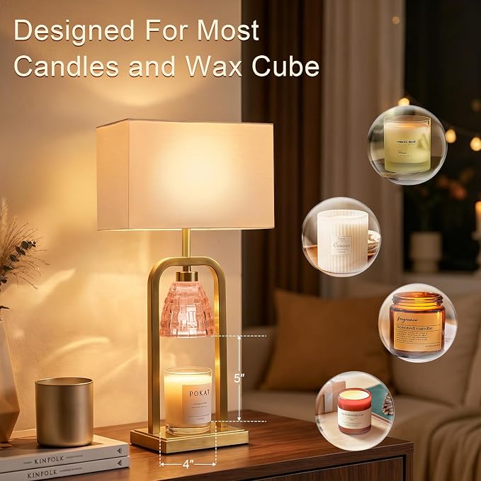 PoKat 21.5'' Pink Candle Warmer Lamp with Timer Dimmer, Modern Wax Light Warming Table Lamp for Jar Candles, Candle Melter Lamp for Living Room, Bedside Lamp for Bedroom Home Decor Gift, Bulb Included
