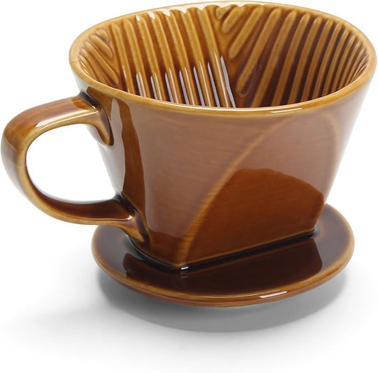 Ceramic Pour Over Coffee Maker, Single Hole Slow Filter for Coffee Dripper, Brown Ceramic Pour Over for Home, Café, Dining, Travel, Camping