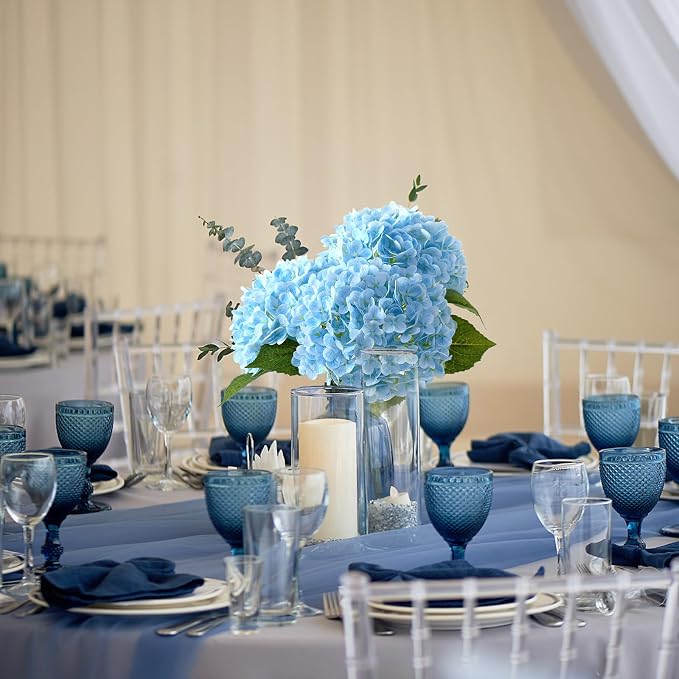 Leftover 21" Blue Hydrangea Artificial Flowers,3 Pcs Real Touch Hydrangea Flowers with 3 PCS Butterflies for Centerpiece Table Decorations,Floral Arrangements for Coffee Table Decor,Living Room Decor