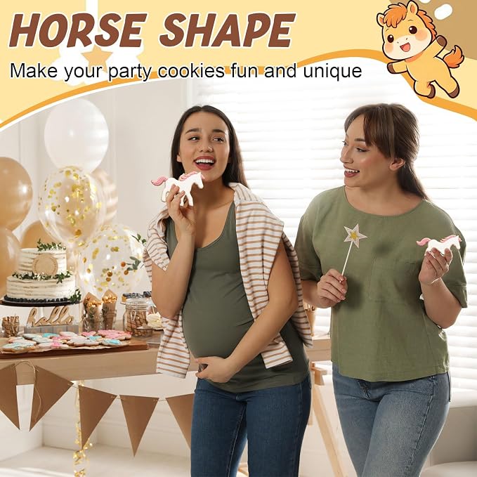 Havawish 4 Pcs Cookie Cutter Set 2 in to 5 in Cookie Cutter Stainless Steel for Baking Fondant Fruit Bread Birthday Party Decorations(Horse)
