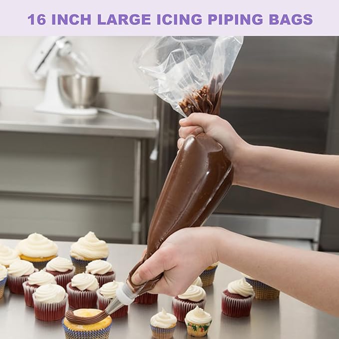 firstake Large Piping Bags 100pcs - 16 Inch Disposable Piping Bags and Tips Set, Thickened Plastic Piping Bags, Clear Piping Bags, Large Icing Piping Bags for Deviled Eggs, Cookies and Cake Decorating