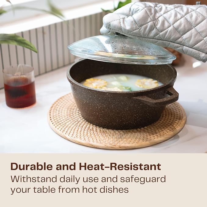 4-Pack Rattan Placemats - 13-inch Round Placemats (Natural Rattan Color) - Woven Place Mats, Round Table Mats - Wicker Chargers for Dinner Plates, Plate Chargers Boho