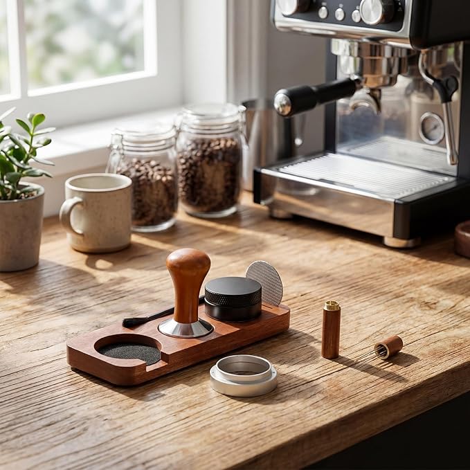 7 Pcs Espresso Accessories Kit, 53 mm Coffee Tamper Set Espresso Machine Accessories Coffee Tamper Wdt Tool Dosing Funnel Puck Screen Brush Tamping Station for 53 mm Barista Tools