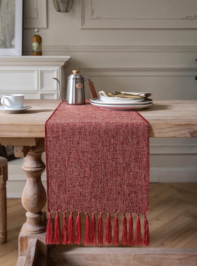 ZeeMart Red Table Runners 36 Inches Long, Burlap Linen Style Rustic Farmhouse Table Runner, Small Short Boho Coffee Table Runner, 13x36 Inches, Red