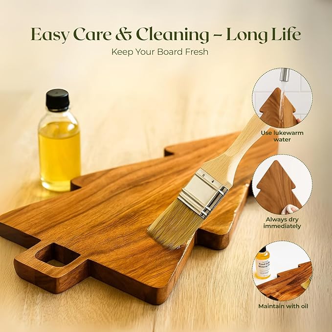 Aurah Acacia Wood Christmas Tree Cutting Board 14x11 Inch - Chopping Board with Handle, Xmas Cheese Appetizer Tray, Wooden Decorative Serving Platter for Kitchen & Holiday Party