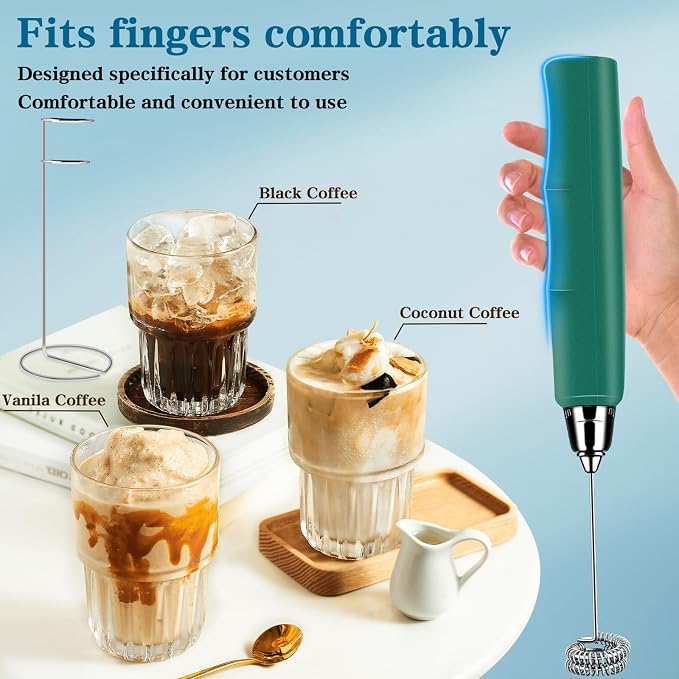 BSRGMS Milk Frother Handheld with Stand, Electric Whisk 3 Speed Adjustable, Drink Mixer with Stainless 3 Whisk, Rechargeable Hand Frother Wand, Foam Maker for Latte Cappuccino Hot Chocolate Egg Green