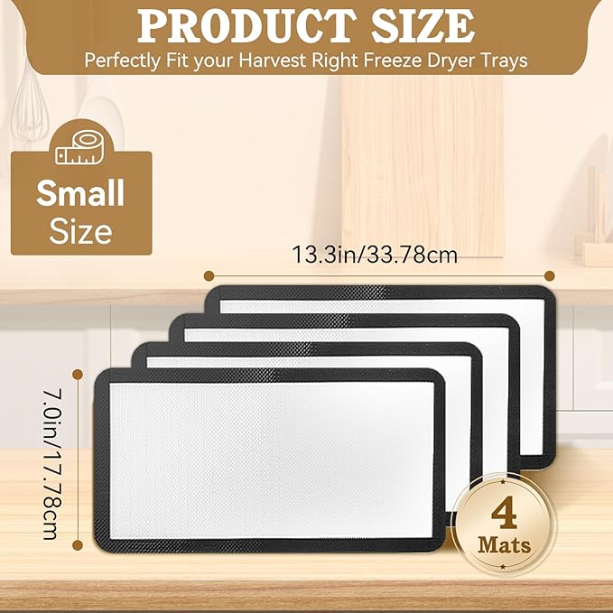 Silicone Baking Mats for Harvest Right Freeze Dryer Trays, Small/Medium/Large, Food-Safe Non-Stick Freeze Drying Mats, Heat Resistant Reusable Oven Liners, Small-4PCS