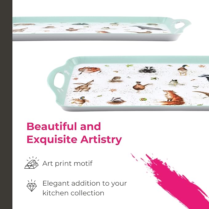 Pimpernel Wrendale Designs Collection Large Handled Tray | Serving Tray for Lunch, Coffee, or Breakfast | Made of Melamine for Indoor and Outdoor use | Measures 18.9" x 11.6" | Dishwasher Safe