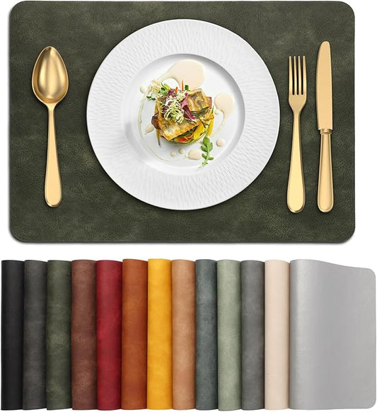 UnivoColors Placemats,Heat Resistant Placemats Set of 8 Washable 12x17 Inch,Waterproof Table Mats,Wipeable Pu Place Mats for Kitchen,Dining Room.Olive Green.