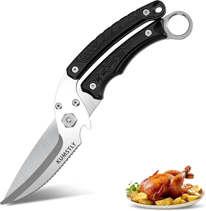 Kitchen Scissors All Purpose Kitchen Shears Heavy Duty for Cutting Chicken, Turkey, Meat, Bones, Vegetables Stainless Steel Spatchcock Shears Multipurpose Food Scissors (Black)