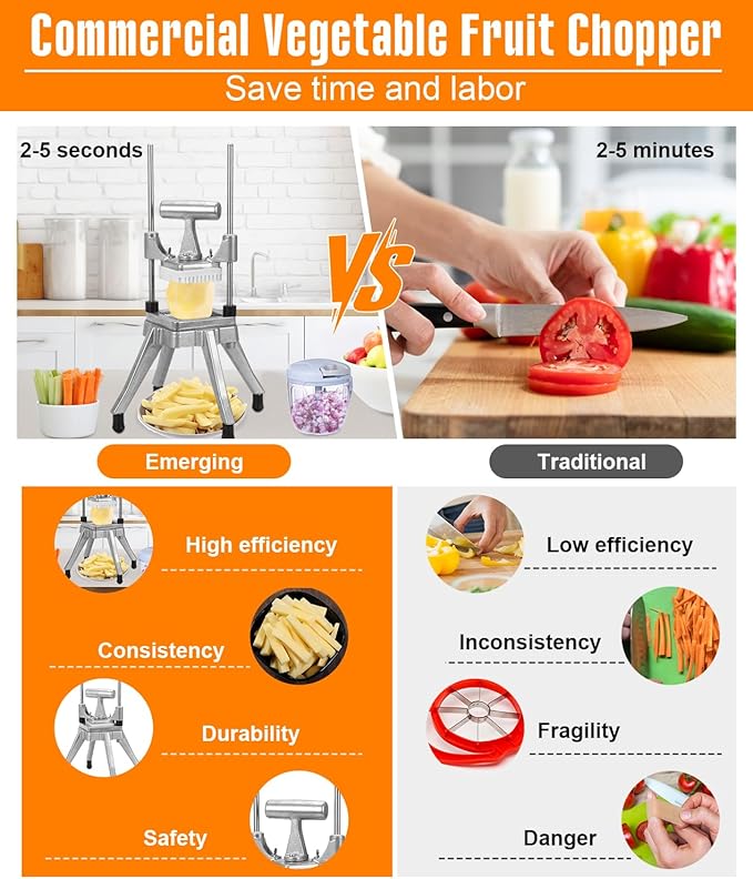 Commercial Vegetable Fruit Chopper 1/4″&3/8″ Blade Heavy Duty Professional Food Dicer Kattex French Fry Cutter Onion Slicer Stainless Steel for Tomato Peppers Potato
