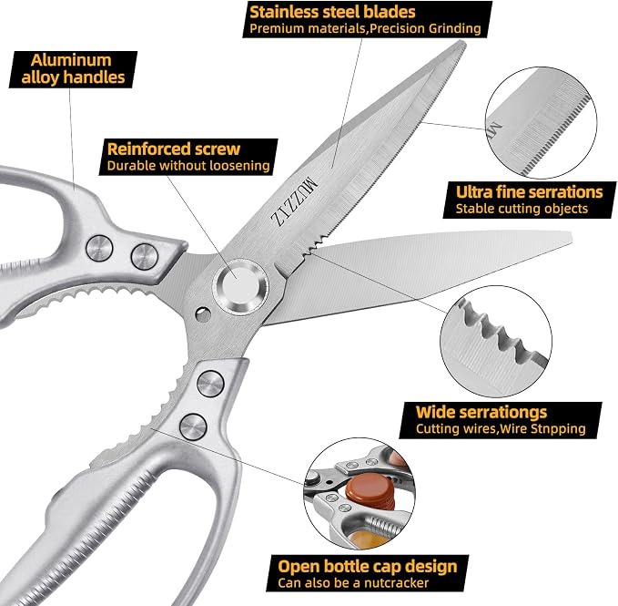 Heavy Duty Scissors,All Purpose Utility Scissors,Stainless Steel Blade with Small Serrations， Metal Handle Shears for Home,Office,Easy Cutting Cardboard,Fabric,Leather,Wires,Carpet and Rope