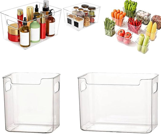 Transparent Freezer Storage Bins, 2/4/6 Pack Clear Plastic Bins, Ice Box for Freezer, Stackable Kitchen Cabinet Organizer for Frozen Food, Meat & Veggies (S+L,2PCS)