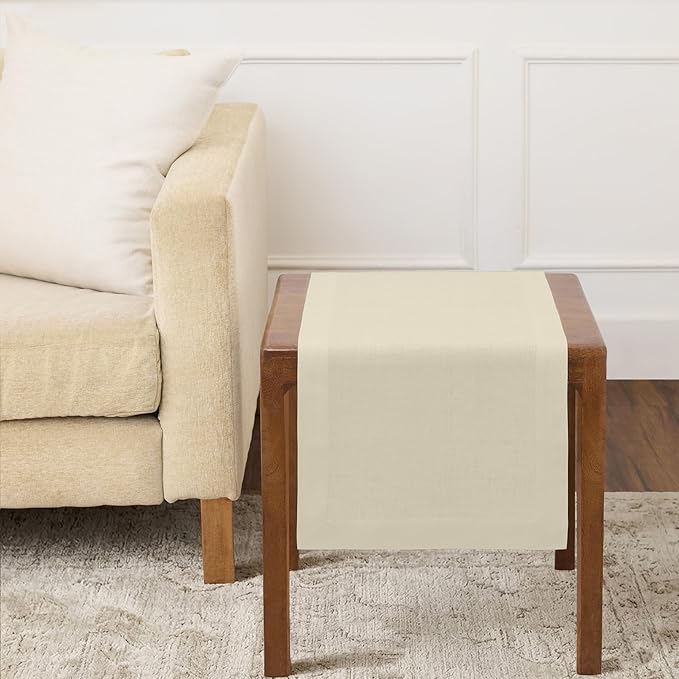 Solino Home Linen Birch Table Runner 36 Inches - 100% Pure Linen Short Table Runner 14 x 36 Inch Ideal for Dresser and Coffee Tables, Spring, Summer - Fete