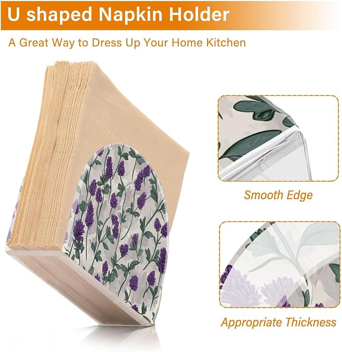 Napkin Holder Acrylic Napkin Holder for Table Kitchen Party Restaurant U Shaped Upright Napkin Dispenser Organizer Grey Lavender