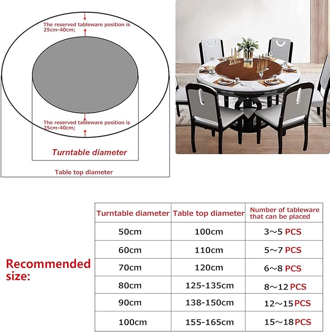 Round Rotating Serving Tray 6 Colors Wooden Large Lazy Susan Turntable, Ø20in-39inch, Stable, Silent, And Very Easy To Rotate, 360° Swivel Serving Plate For Kitchen Dining Table (Color : Black, Size