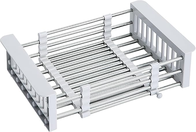COVRA Over Sink Dish Drying Rack, Stainless Steel Drainer for 10.6"-18.5" Sinks (Square Sinks ONLY), Kitchen Countertop Organizer for Dishes, Vegetables, and Fruits(Gray)