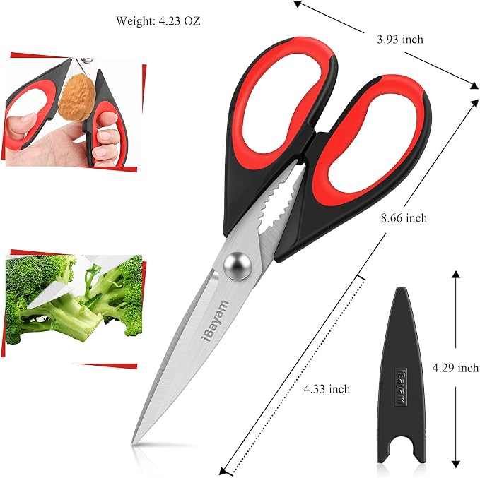 iBayam Kitchen Scissors - All Purpose Heavy Duty Meat Poultry Shears, Dishwasher Safe Food Cooking Stainless Steel Utility Shears