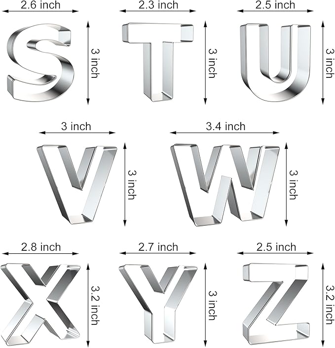Alphabet Letter Cookie Cutters Shapes Large 3 Inch - 26 Pcs Stainless Steel Cookie Cutter Set Fondant Biscuit Fruit Dough Mold Tools for Birthday, Christmas, New Year and Holiday Party Decorations