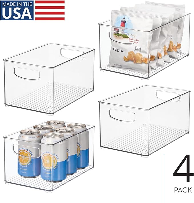 iDesign Clear Plastic Nesting Storage Bins, Set of 4, Space-Saving Organizers for Kitchen or Pantry