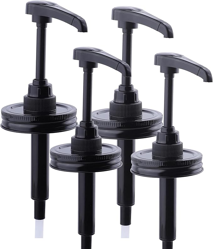 Mason Jar Syrup & Sauce Dispenser Pump Lids for Regular Mouth Coffee Syrup Dispenser Honey Ketchup Pump Airtight & Leak-Proof Food Grade- 4PCS (Jar Not Included)