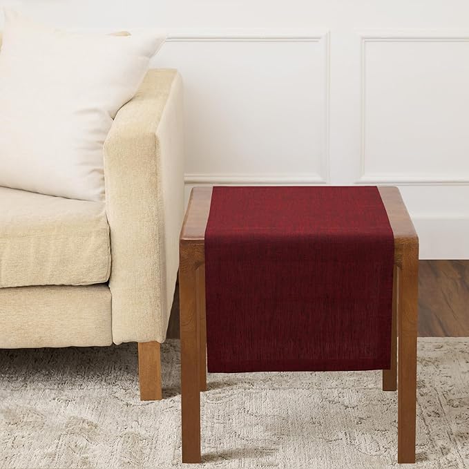 Solino Home Linen Table Runner 36 Inches - 100% Pure Linen Red Garnet Table Runner 14 x 36 Inch Ideal for Dresser and Coffee Tables - 4th of July - Athena