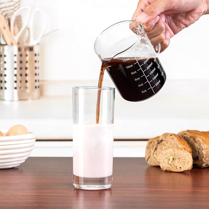 FrutPunch Glass Measuring Cup, Two-Pack (8OZ, 12OZ) with V-Shaped Mouth, Liquid Measuring Cups, Coffee Glass Measuring Cup with Handle, Suitable for Kitchen and Restaurant.